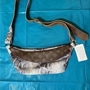Louis Vuitton Brown Monogram & Gray Snake-Print Crossbody Belt Bag